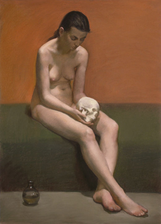 Peinture intitulée "Nude with a skull" par Oleg Sergeev, Œuvre d'art originale, Pastel