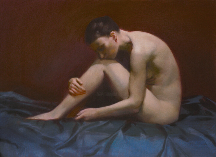 Painting titled "Nude lying" by Oleg Sergeev, Original Artwork, Pastel