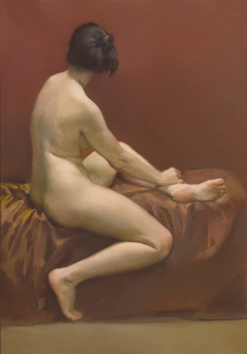 Картина под названием "Сидящая обнаженная" - Oleg Sergeev, Подлинное произведение искусства, Пастель