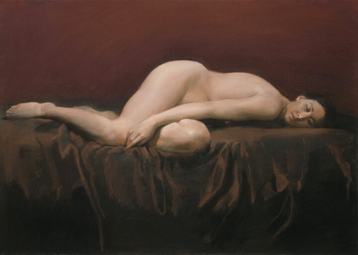 Pintura titulada "Sleeping on brown" por Oleg Sergeev, Obra de arte original, Pastel