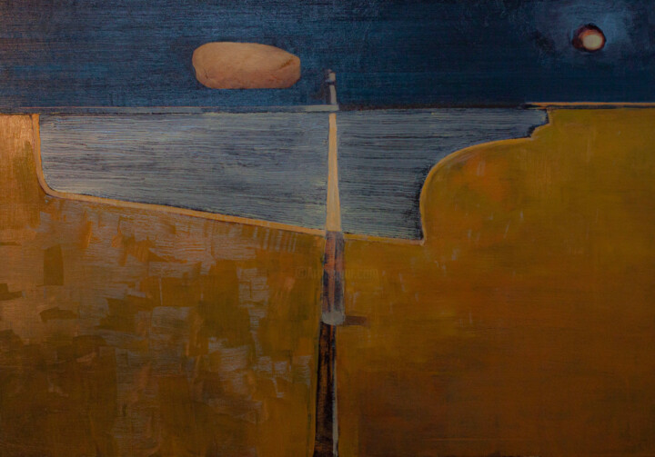 Painting titled "Morze w nocy" by Olejarczyk (wojtek Placek), Original Artwork, Oil Mounted on Wood Stretcher frame