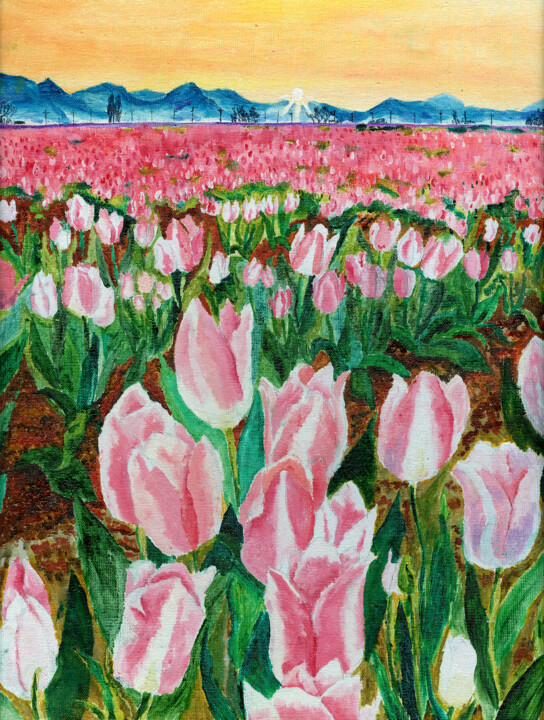 Painting titled "Tulip field" by Oleksandr Chebotarov, Original Artwork, Oil