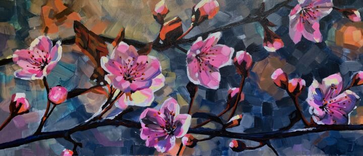 Malarstwo zatytułowany „Japanese sakura” autorstwa Oleksandr Holovchenko, Oryginalna praca, Akryl
