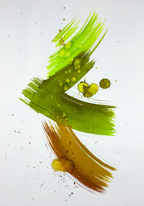 Malerei mit dem Titel "green with cinnamon" von Oleksandra Bieliaieva, Original-Kunstwerk, Aquarell