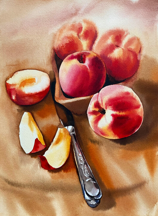 Картина под названием "Hairy peaches" - Oleksandra Hoha, Подлинное произведение искусства, Акварель
