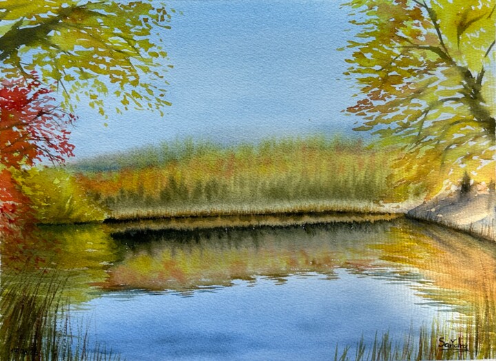 Malerei mit dem Titel "Breath of autumn on…" von Oleksandra Padushyna, Original-Kunstwerk, Aquarell