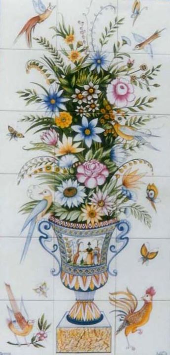 "Jarrão de Flores (o…" başlıklı Tablo Olen tarafından, Orijinal sanat, Vitray boyama Ahşap panel üzerine monte edilmiş
