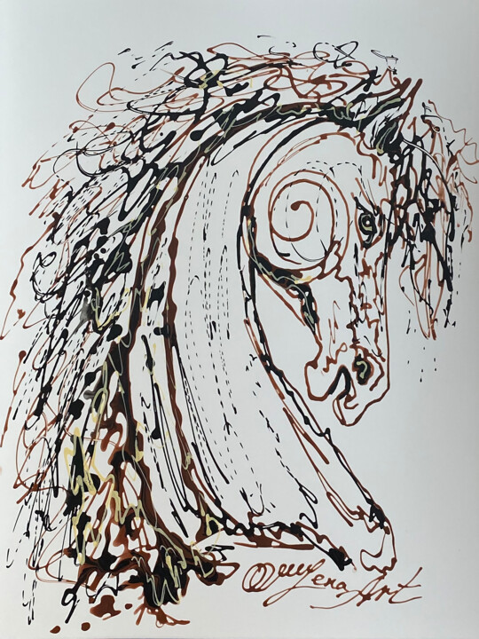 Drawing titled "Dark Stallion Desig…" by Olena Art, Original Artwork, Acrylic