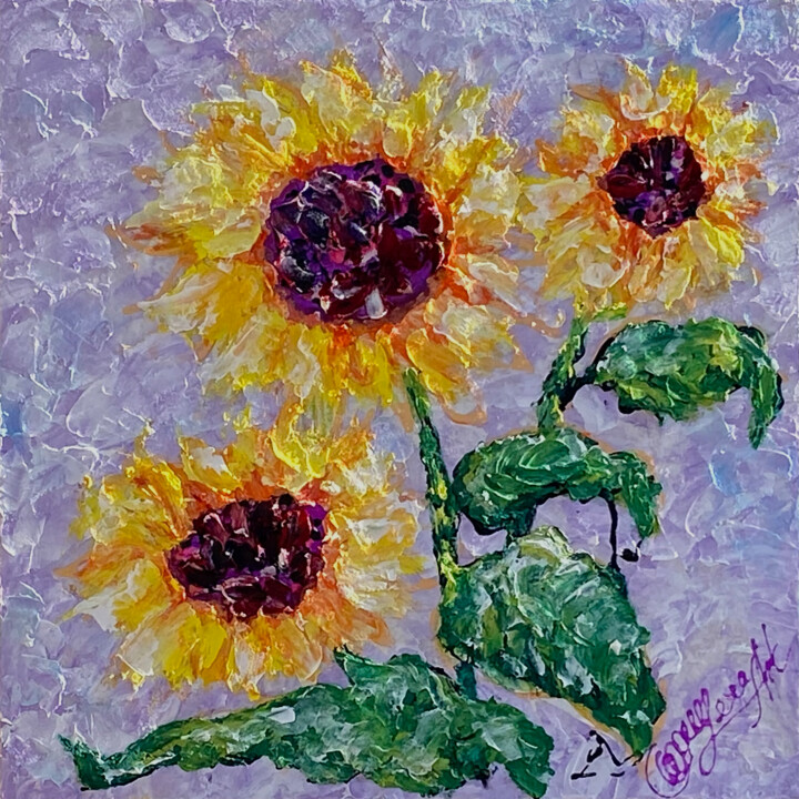 Painting titled "SOLD Sunflowers wit…" by Olena Art, Original Artwork, Acrylic