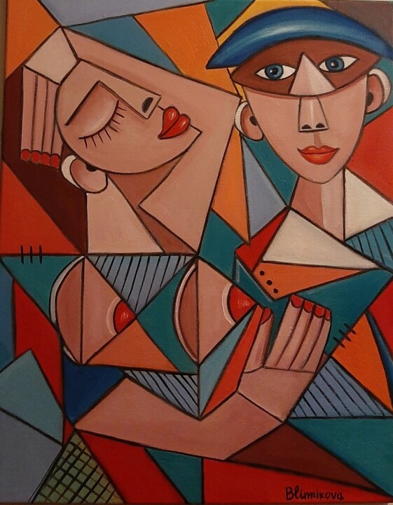 Painting titled "Sonhos da mulher" by Olena Blinnikova, Original Artwork, Oil Mounted on Wood Stretcher frame