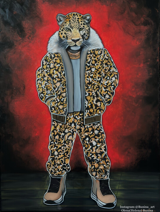 Pittura intitolato ""Jaguar"" da Olena Bunina (Helena Bunina), Opera d'arte originale, Acrilico
