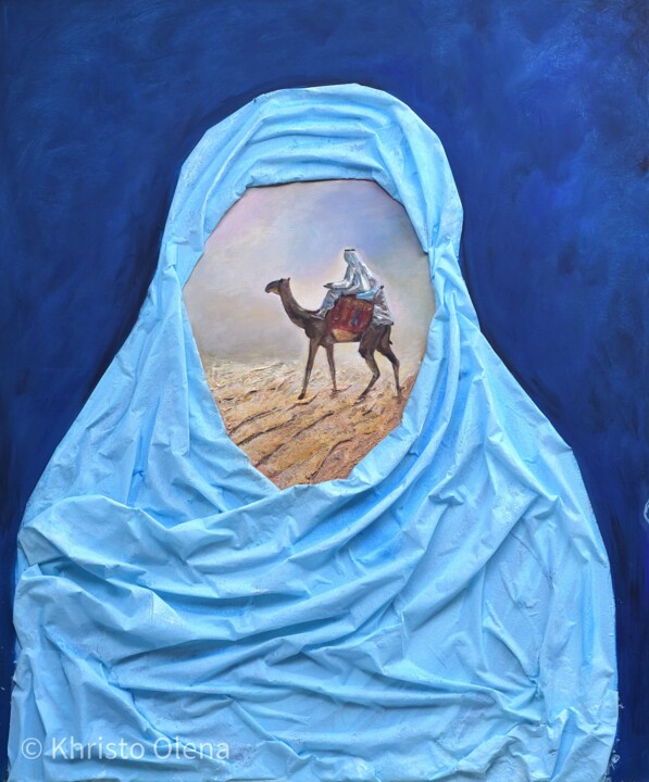Painting titled "desert" by Olena Khristo, Original Artwork, Acrylic Mounted on Wood Stretcher frame