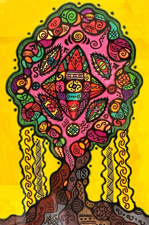 Картина под названием "Lace tree" - Olena Kovalenko, Подлинное произведение искусства, Акрил Установлен на картон