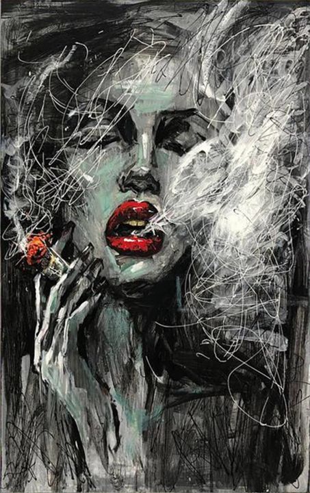 Painting titled "Smoking Woman Paint…" by Olena Kryvonos, Original Artwork, Acrylic Mounted on Wood Stretcher frame