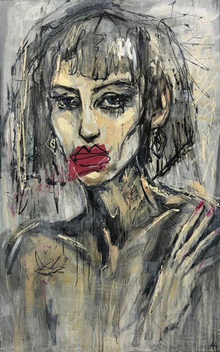 Картина под названием "Abstract Girl Wall…" - Olena Kryvonos, Подлинное произведение искусства, Масло Установлен на Деревянн…