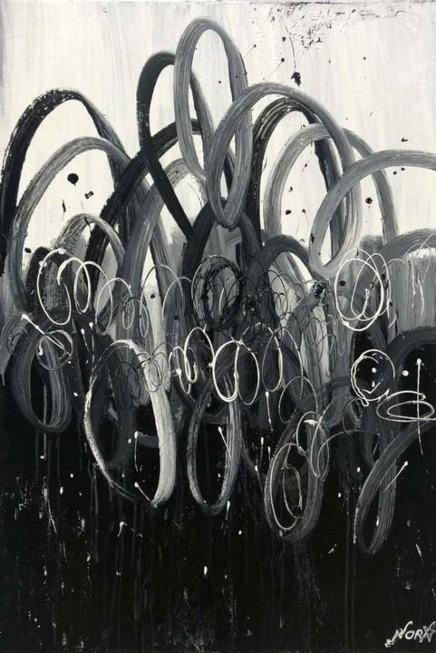 Malerei mit dem Titel "Black And White Min…" von Olena Kryvonos, Original-Kunstwerk, Öl Auf Keilrahmen aus Holz montiert