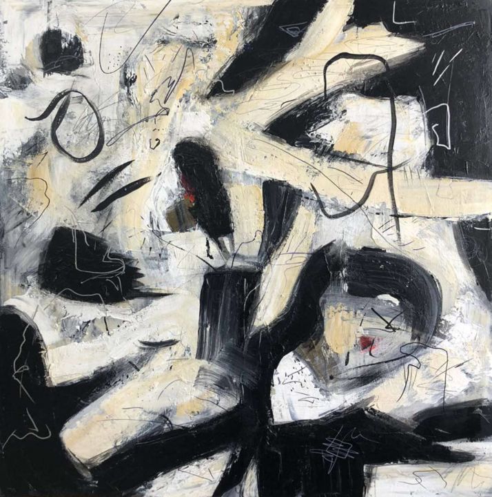 Картина под названием "Black And White Pai…" - Olena Kryvonos, Подлинное произведение искусства, Масло Установлен на Деревян…
