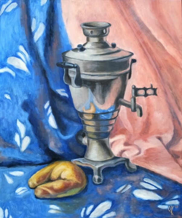 Painting titled "Samovar" by Olena Kucher, Original Artwork, Oil