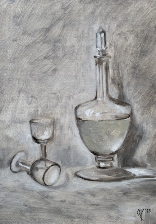 Drawing titled "Vintage Crystal Gla…" by Olena Kucher, Original Artwork, Oil