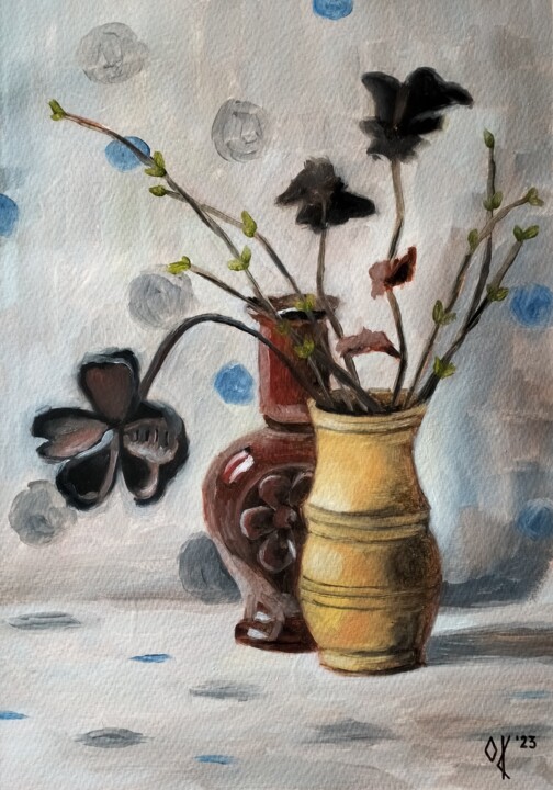Painting titled "Dried Flowers and V…" by Olena Kucher, Original Artwork, Oil