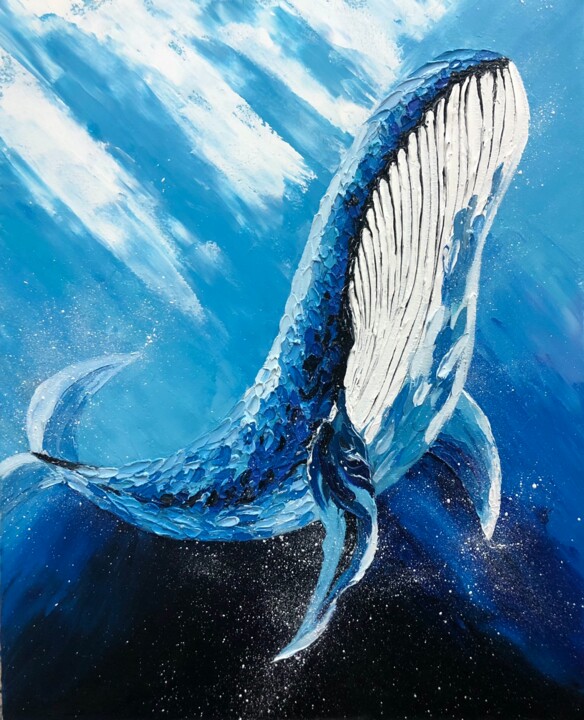 Painting titled "whale" by Olena Nesterenko, Original Artwork, Oil