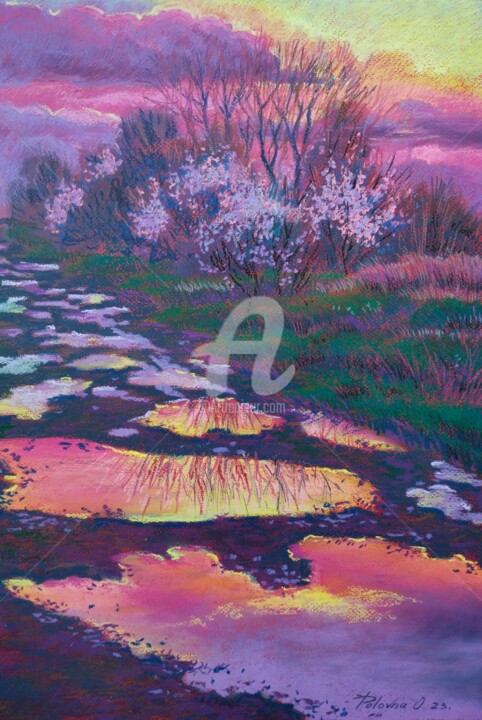 Картина под названием "Après la pluie du p…" - Olena Polovna, Подлинное произведение искусства, Пастель