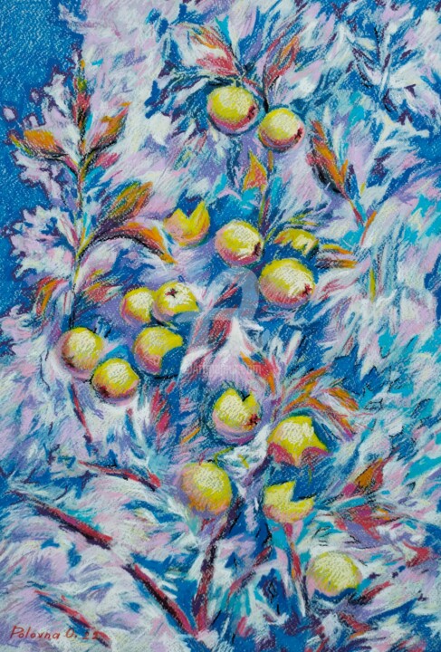 Malerei mit dem Titel "Pommes jaunes 3" von Olena Polovna, Original-Kunstwerk, Pastell