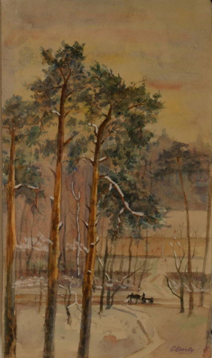 Painting titled "Forêt enneigée" by Olena Rabitcheva, Original Artwork