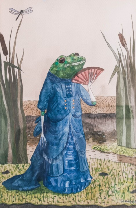 Картина под названием "Mrs frog" - Olena Sielchonok, Подлинное произведение искусства, Акварель