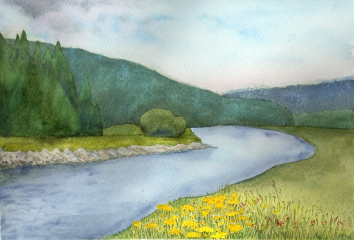绘画 标题为“River” 由Olena Zhylenko, 原创艺术品, 水彩