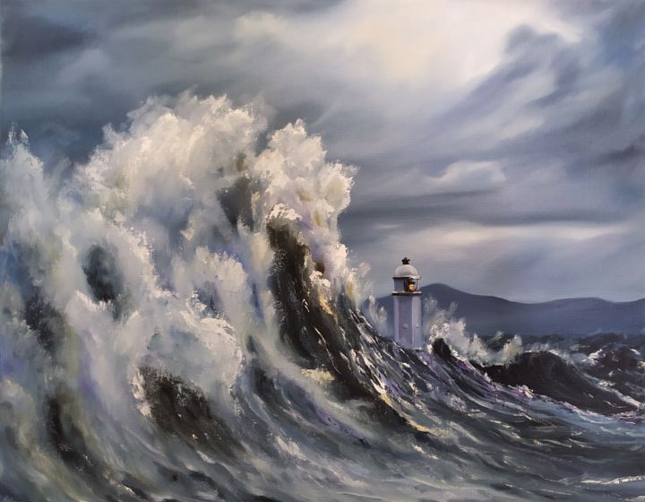 Peinture intitulée "The lighthouse №2" par Vasiliy Oleynikov, Œuvre d'art originale, Huile
