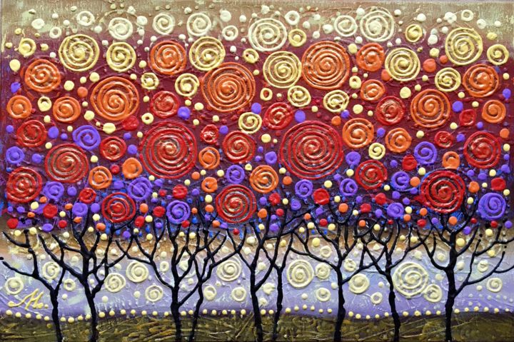 Painting titled "Trees" by Olena Bahriy, Original Artwork, Acrylic