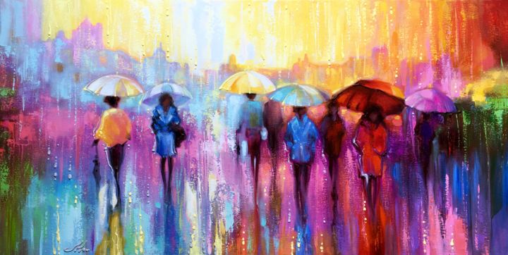 Картина под названием "Umbrellas" - Olena Bahriy, Подлинное произведение искусства, Акрил