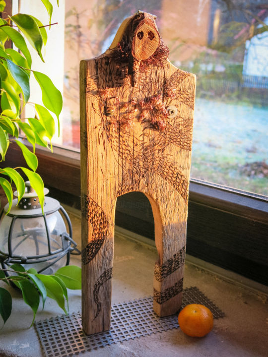 Sculpture titled "FOREST MAN-4" by Olesia Krivolapova, Original Artwork, Wood