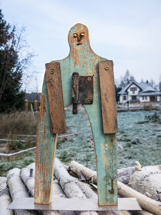Sculpture titled "FOREST MAN-9" by Olesia Krivolapova, Original Artwork, Wood