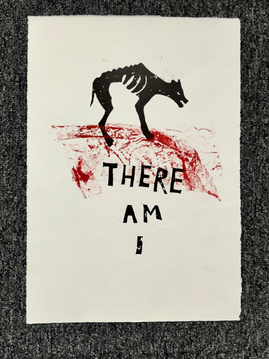 Druckgrafik mit dem Titel "I am There" von Olesia Krivolapova, Original-Kunstwerk, Linoldrucke