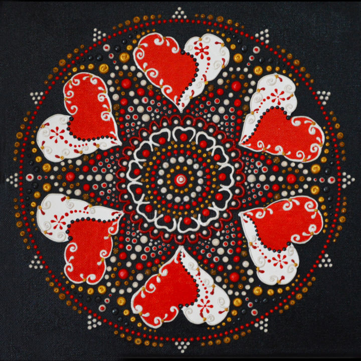 Painting titled ""BE LOVE" Mandala D…" by Olesea Arts, Original Artwork, Acrylic