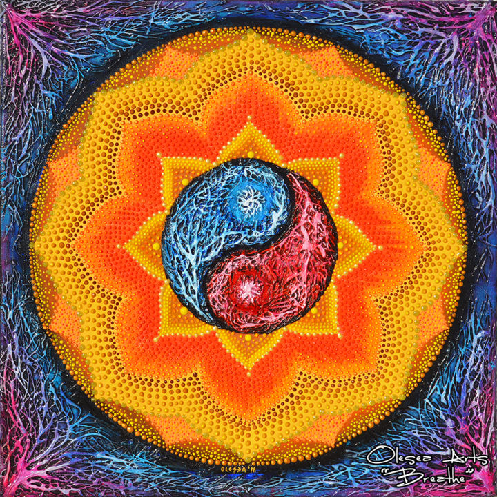 Painting titled ""Breathe" Mandala Y…" by Olesea Arts, Original Artwork, Acrylic