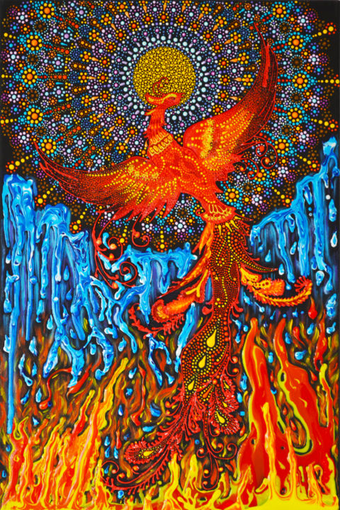 Rising From Ashes Phoenix Bird Dotillism Art Malerei Von Olesea Arts Artmajeur