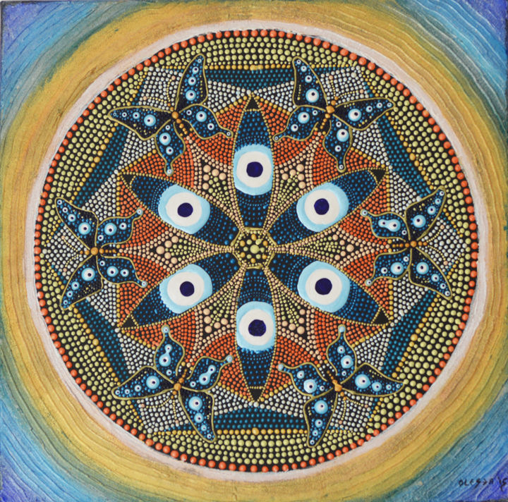 Painting titled "Evil Eye Butterfly…" by Olesea Arts, Original Artwork, Acrylic