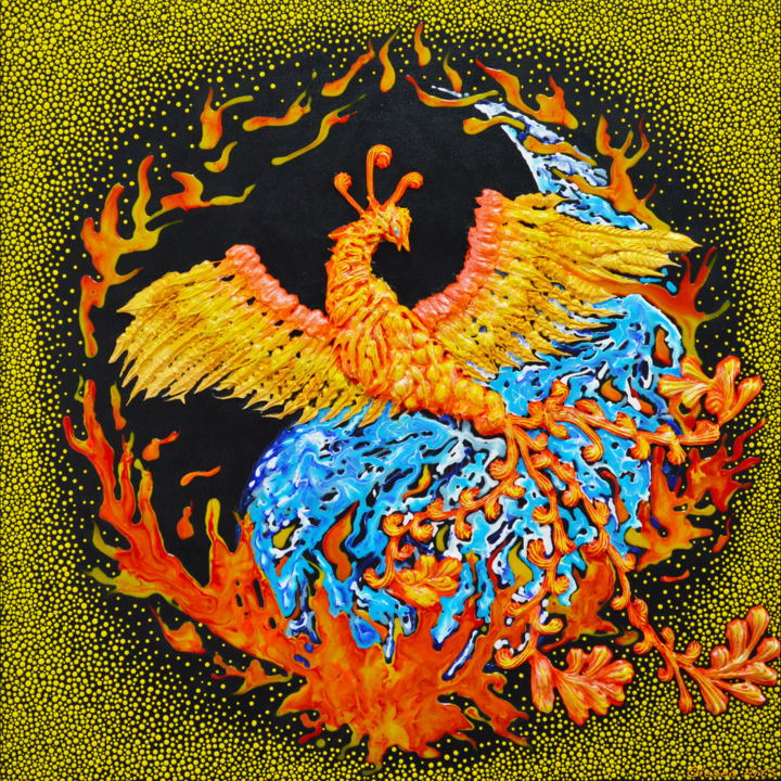 Painting titled ""Rebirth" Phoenix R…" by Olesea Arts, Original Artwork, Acrylic