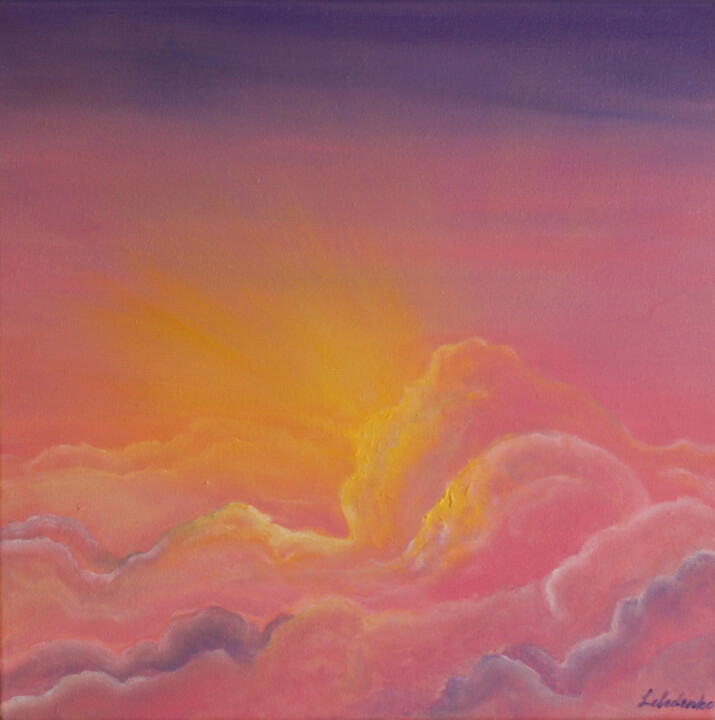 Light Rays - pink sky, purple, sun, clouds