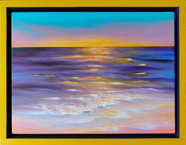 Painting titled "Sea Surf - purple s…" by Olesia Lebedenko, Original Artwork, Oil Mounted on Wood Stretcher frame