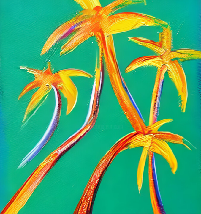 Peinture intitulée "пальмовый лес" par Olesia Lishaeva, Œuvre d'art originale, Huile