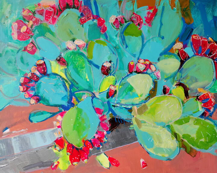 Картина под названием "cacti" - Olesia Lishaeva, Подлинное произведение искусства, Акрил