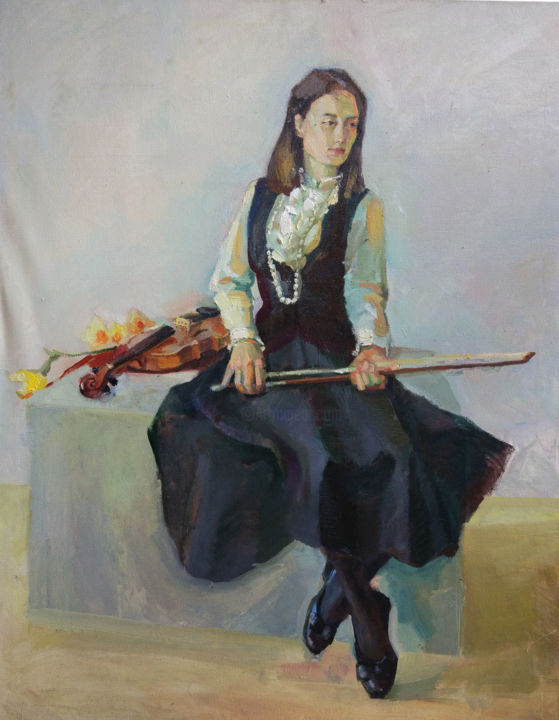 Pintura intitulada "Скрипачка" por Olesia Ivchenko, Obras de arte originais, Óleo Montado em Armação em madeira