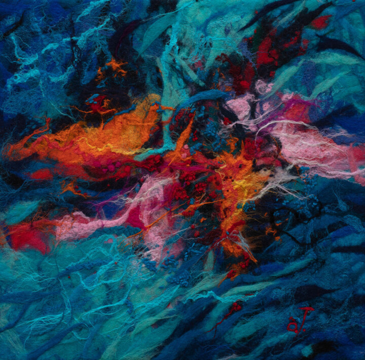 Painting titled "“Dare to dream”" by Olesia Tkachenko, Original Artwork, Textile fiber Mounted on Wood Stretcher frame