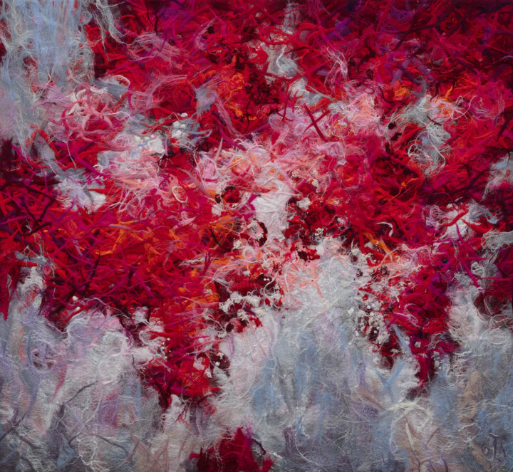 Painting titled "Passion of a Bloomi…" by Olesia Tkachenko, Original Artwork, Textile fiber Mounted on Wood Stretcher frame