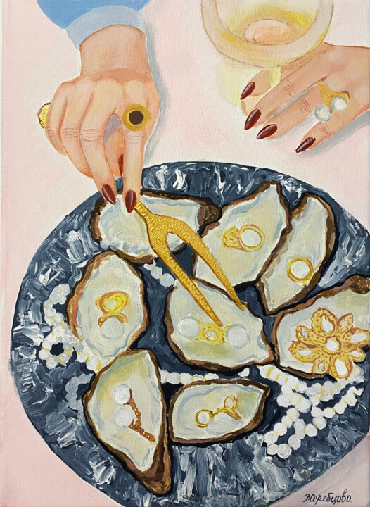 Pintura intitulada "Oyster rose" por Olesya Lugina, Obras de arte originais, Acrílico Montado em Armação em madeira