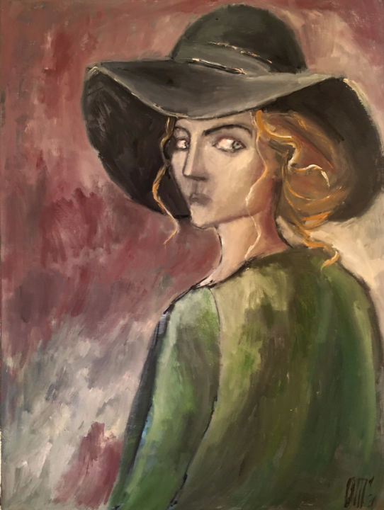 Картина под названием "The girl in green" - Olesya Turukina, Подлинное произведение искусства, Масло Установлен на Деревянна…